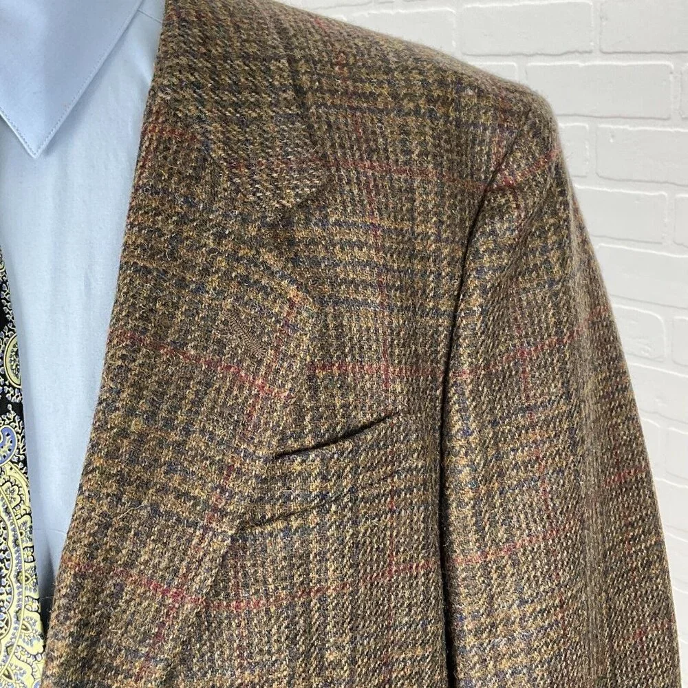 Unbranded Blazer Men 44 Brown Red‎ Plaid Tweed 1 Button Wool VTG Hungary